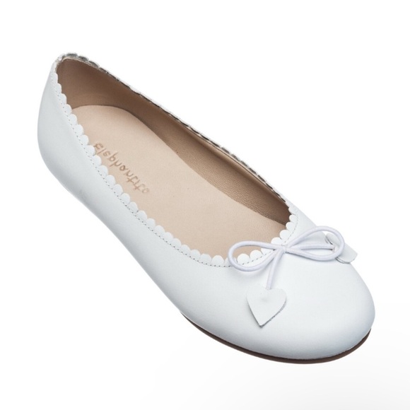 Elephantito Ballet Flats Toddler Girl Sz 10 White Leather Scalloped Ballerina - Picture 1 of 8
